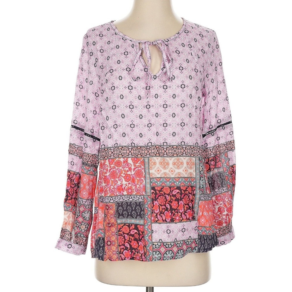 Feathers by Tolani Elsie Patchwork Blouse Pink Purple Boho Top Modal XS NWT - Picture 2 of 7